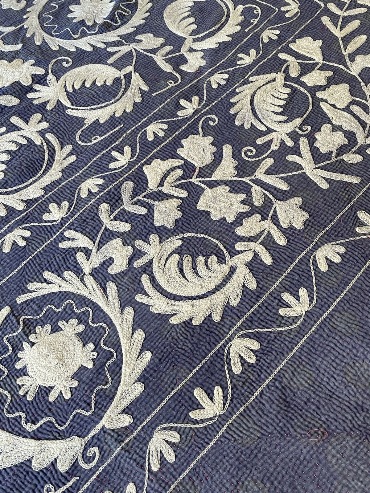 
                  
                    blue white embroidered suzani quilt large cotton comforter bedspread wall hanging machine washable
                  
                