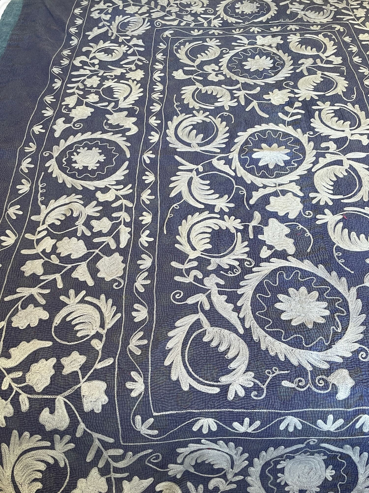 
                  
                    blue white embroidered suzani quilt large cotton comforter bedspread wall hanging machine washable
                  
                