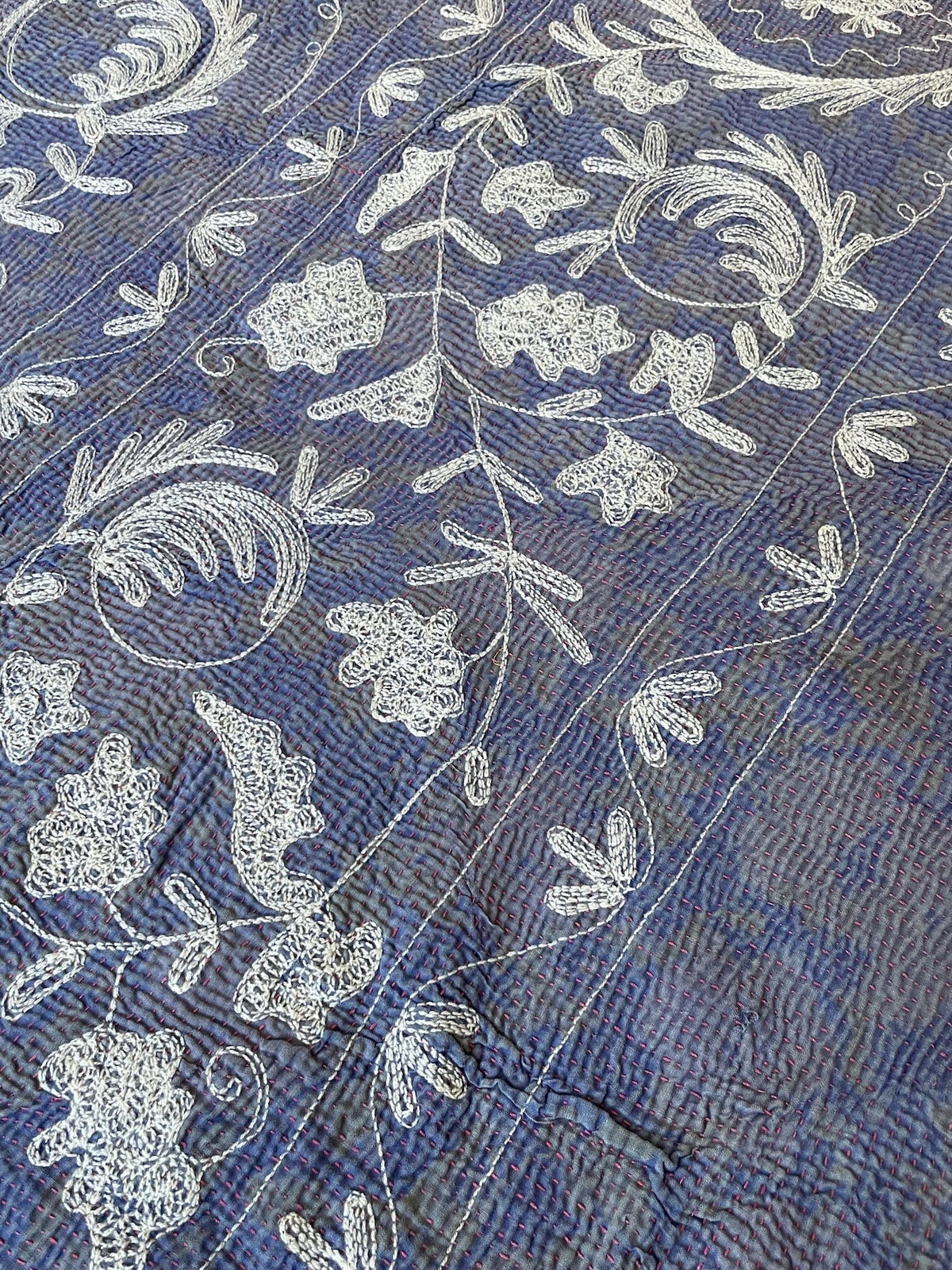 
                  
                    blue white embroidered suzani quilt large cotton comforter bedspread wall hanging machine washable
                  
                