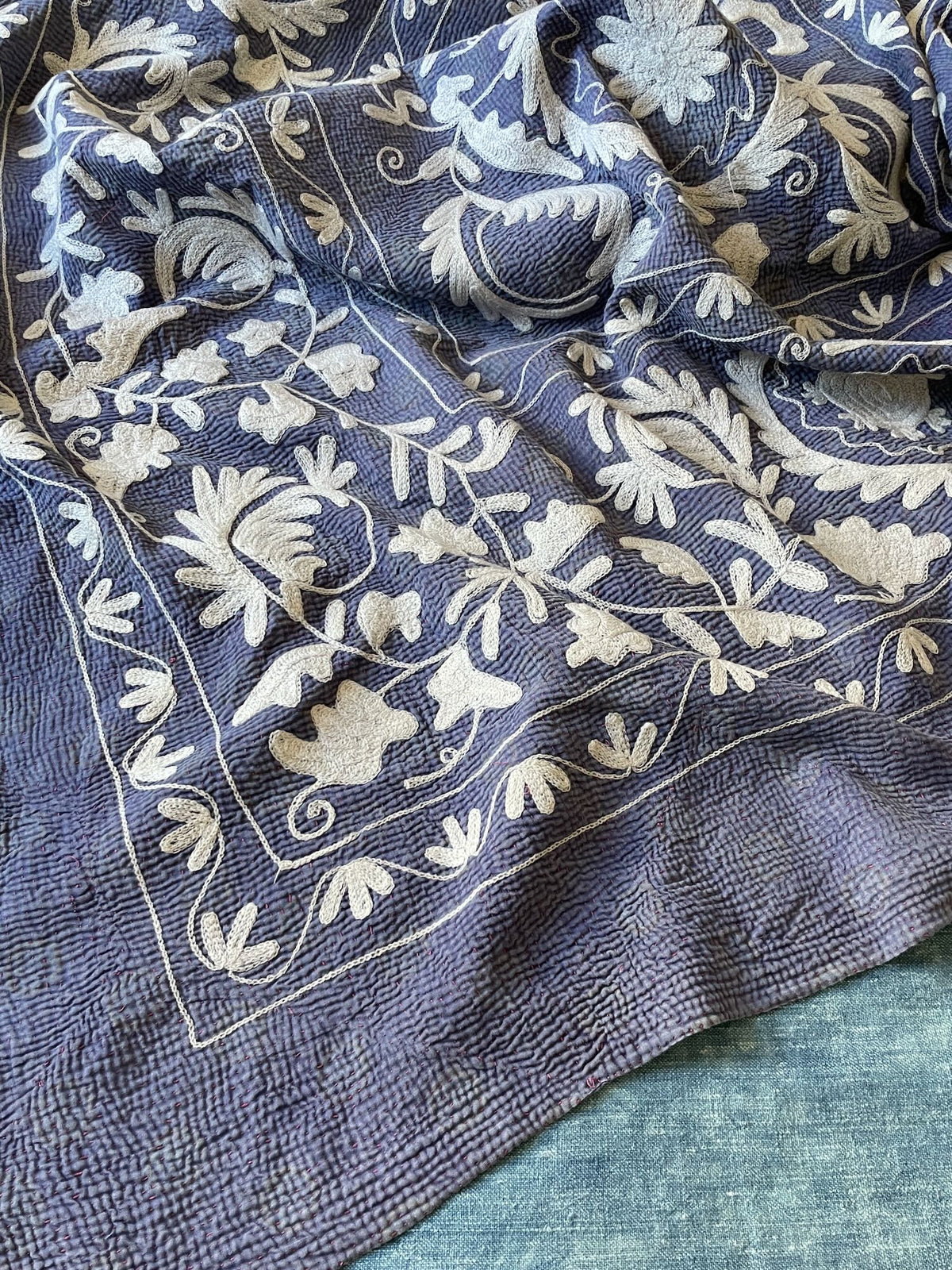 
                  
                    blue white embroidered suzani quilt large cotton comforter bedspread wall hanging machine washable
                  
                