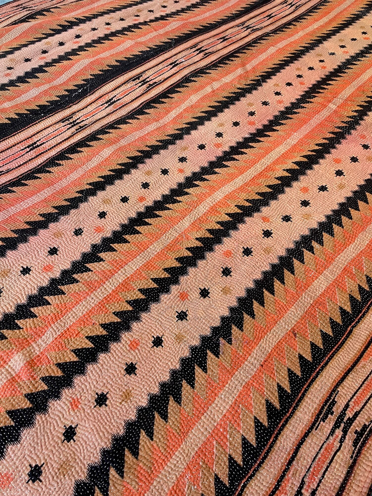 
                  
                    terracotta dusky pink black striped kantha quilt single bedspread single comforter sofa throw
                  
                