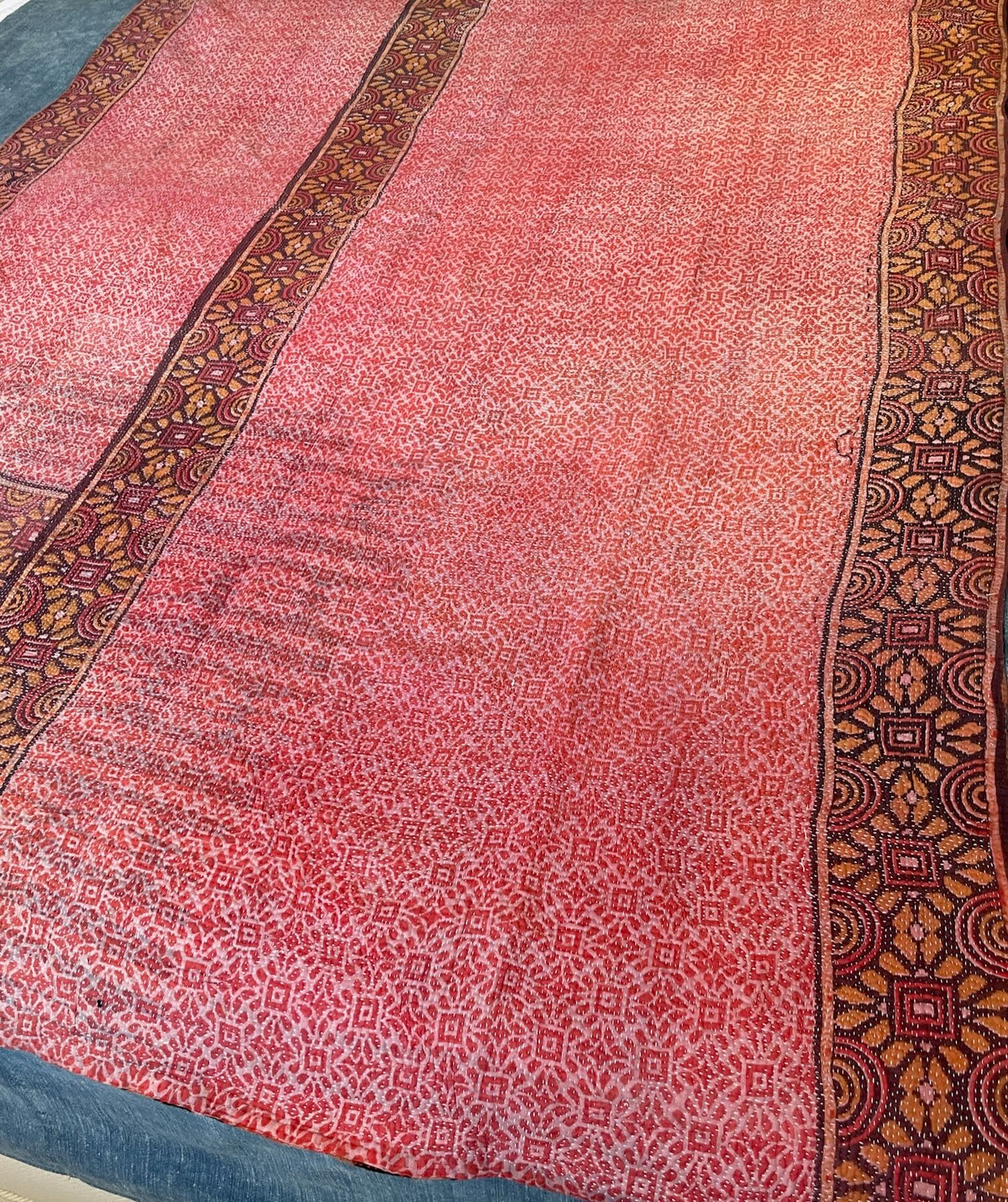 
                  
                    terracotta dusky pink black striped kantha quilt single bedspread single comforter sofa throw
                  
                