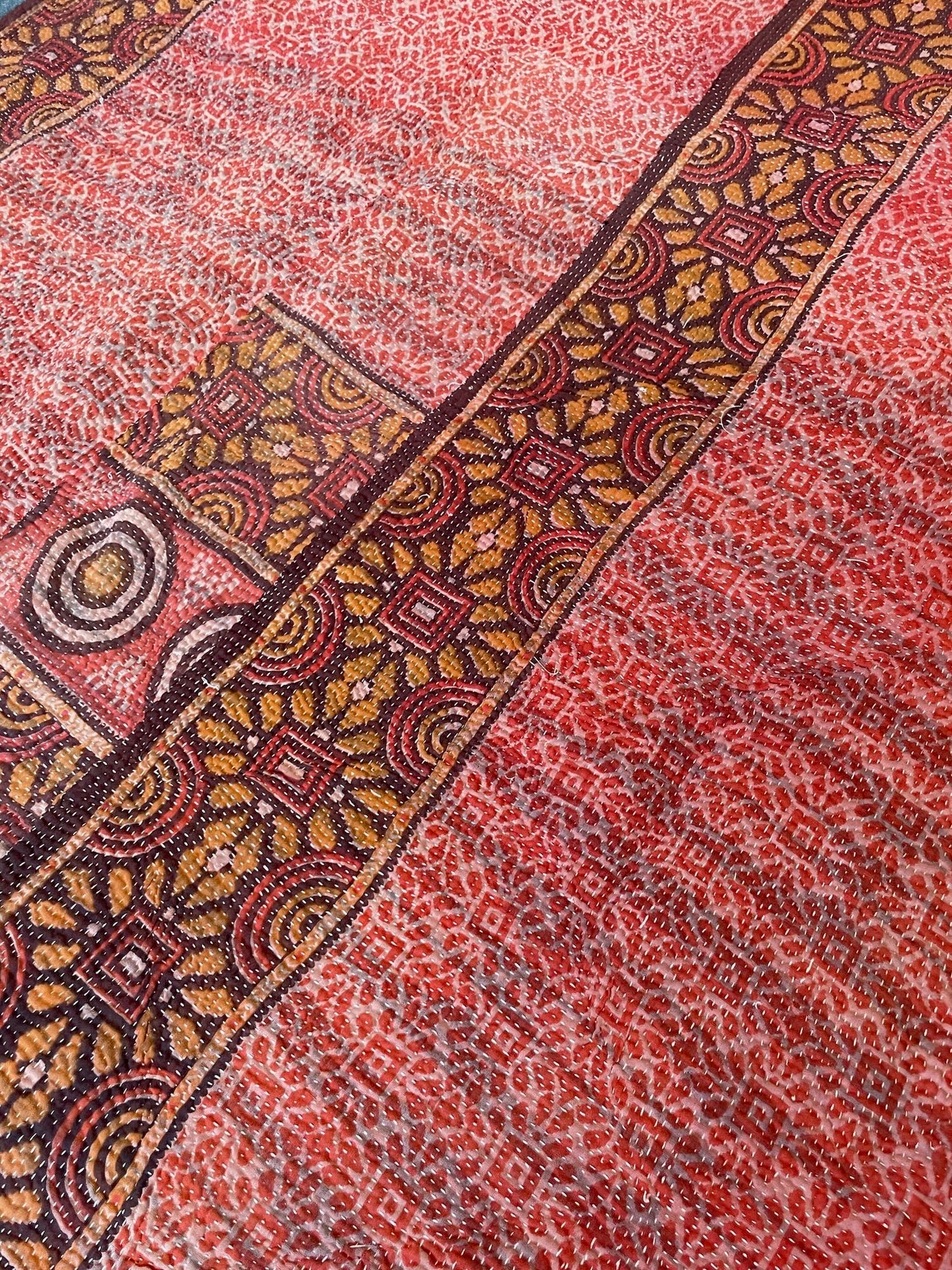 
                  
                    terracotta dusky pink black striped kantha quilt single bedspread single comforter sofa throw
                  
                