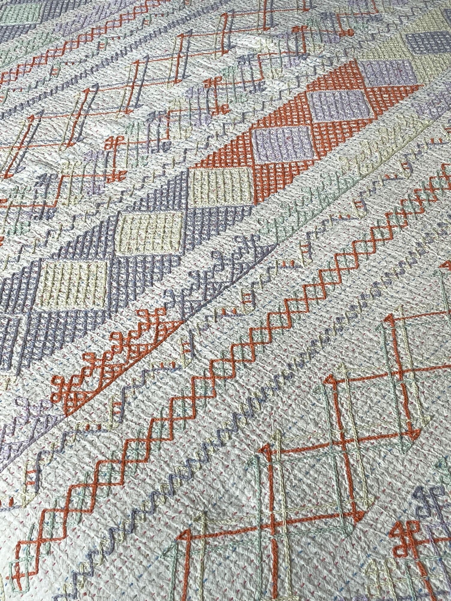 
                  
                    pastel colours ralli quilt large embroidered kantha bedspread hand made cotton washable
                  
                