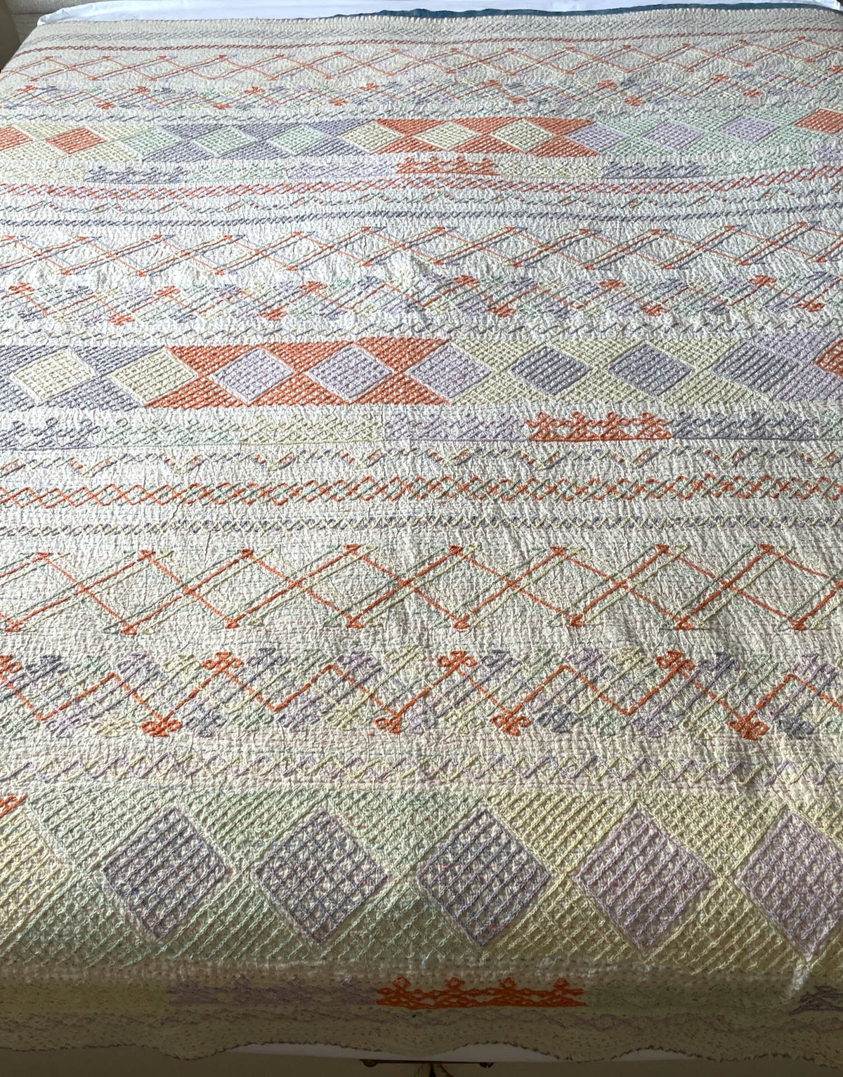 
                  
                    pastel colours ralli quilt large embroidered kantha bedspread hand made cotton washable
                  
                