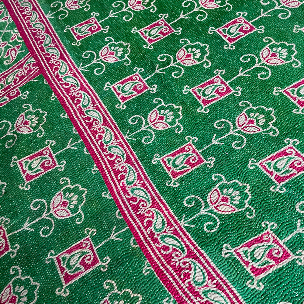 
                  
                    bright pink green kantha quilt cotton bedspread sofa throw single bedcover handstitched washable
                  
                