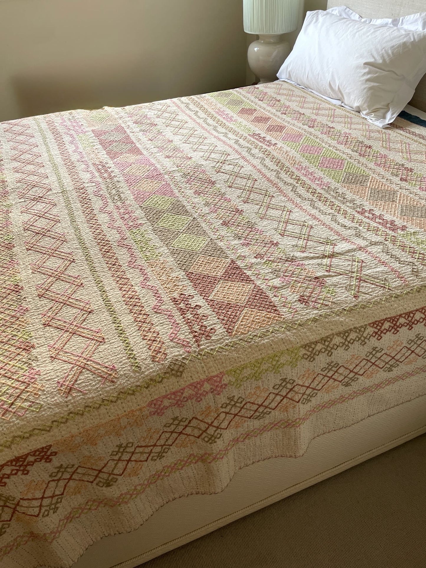 pastel colour ralli quilt embroidered bedspread pink apricot green cotton washable comforter