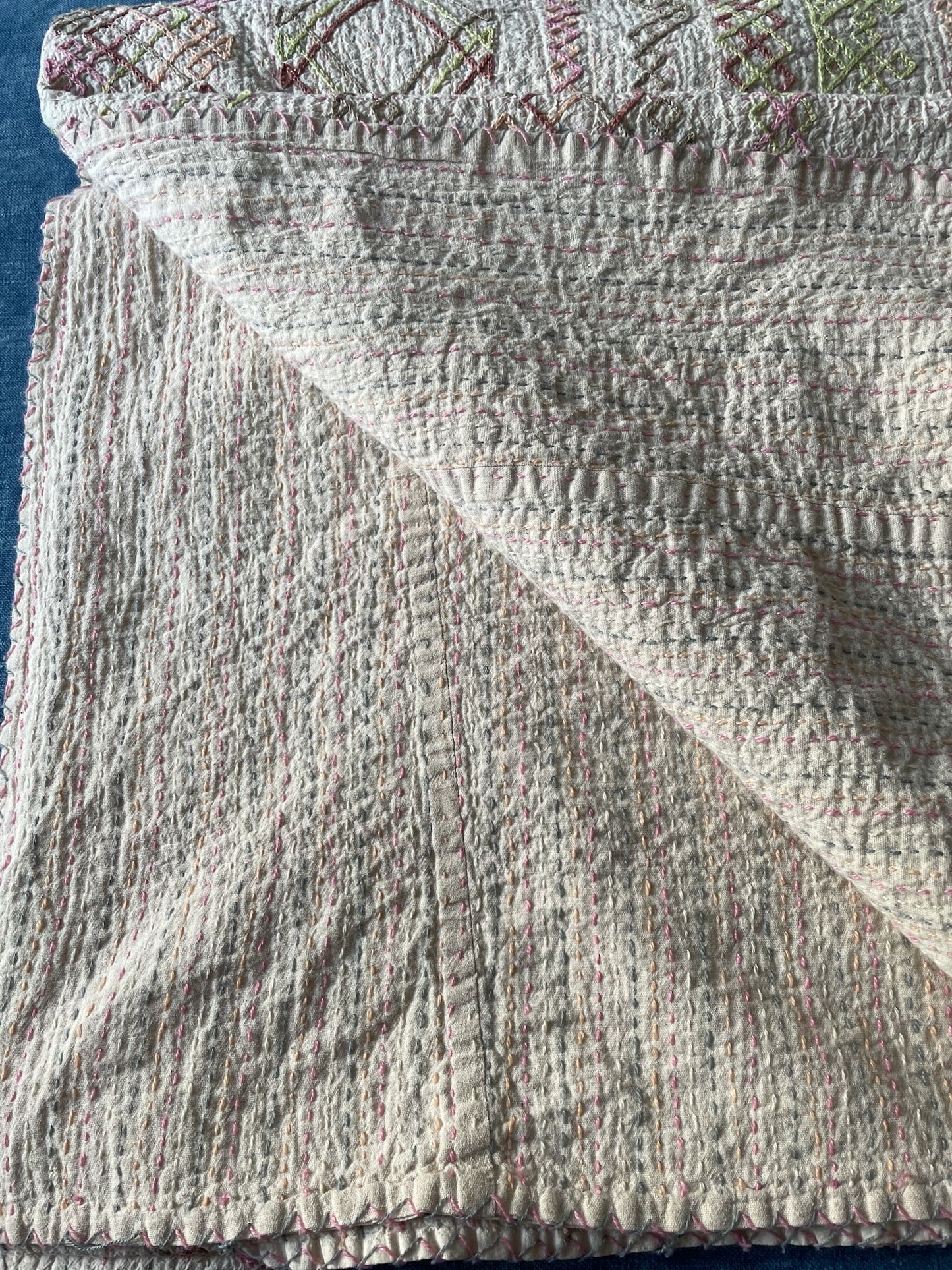 
                  
                    pastel colour ralli quilt embroidered bedspread pink apricot green cotton washable comforter
                  
                