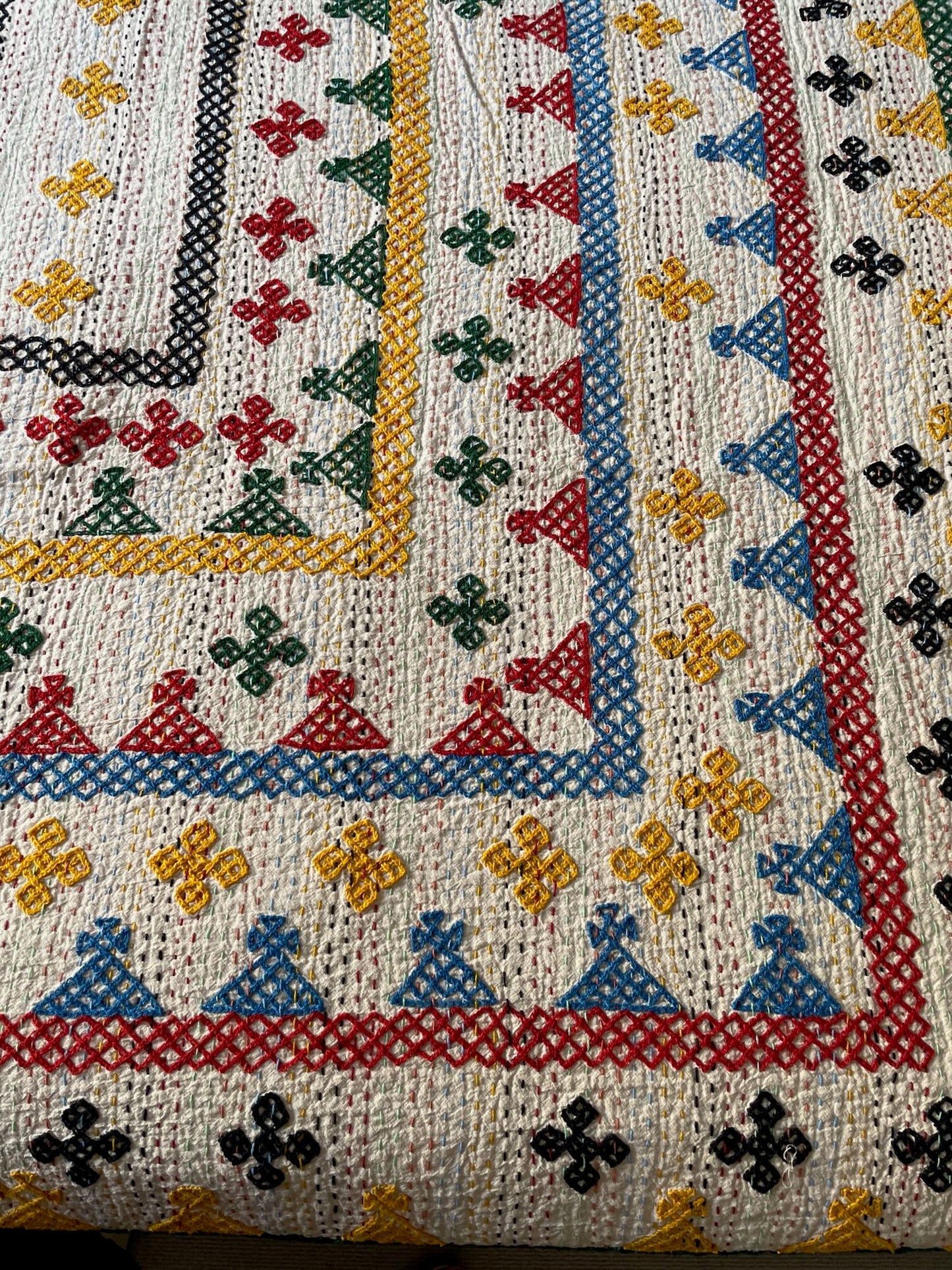 red blue green yellow embroidered quilt single cotton cream background kids bedspread washable