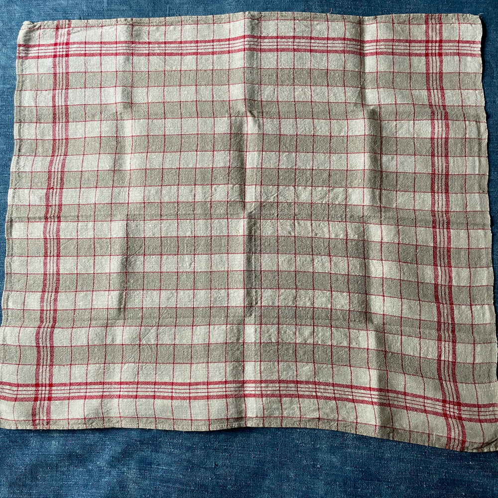 red check table napkins serviettes cream beige rustic table linen square small french farmhouse 