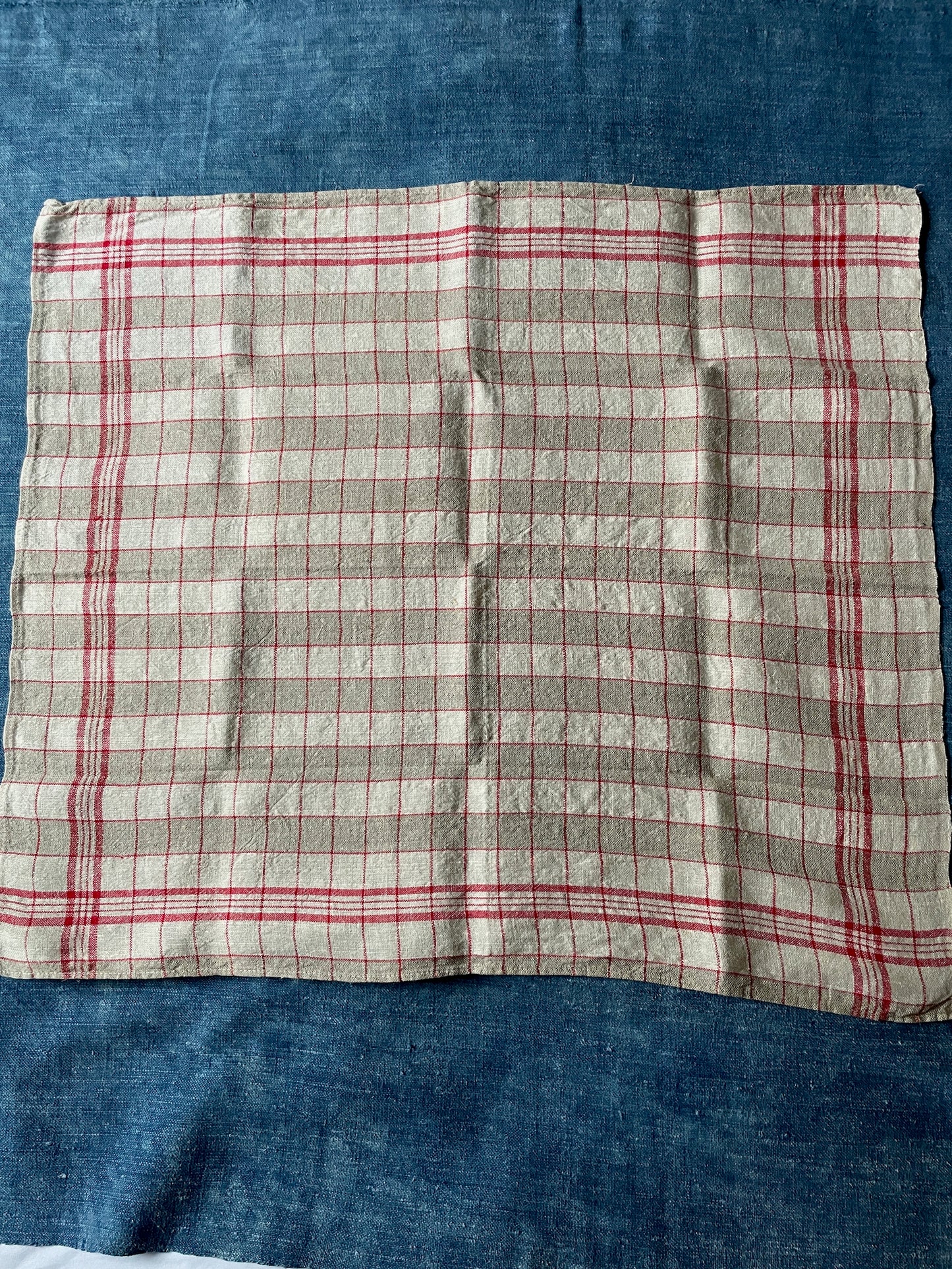 red check table napkins serviettes cream beige rustic table linen square small french farmhouse 