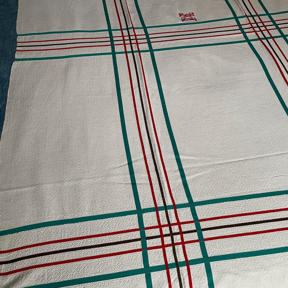 
                  
                    red blue turquoise brown striped tablecloth table linen basque country vintage   french 
                  
                