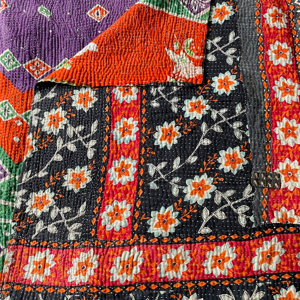 
                  
                    colourful kantha quilt bedspread comforter cotton washable large single black orange white purple
                  
                