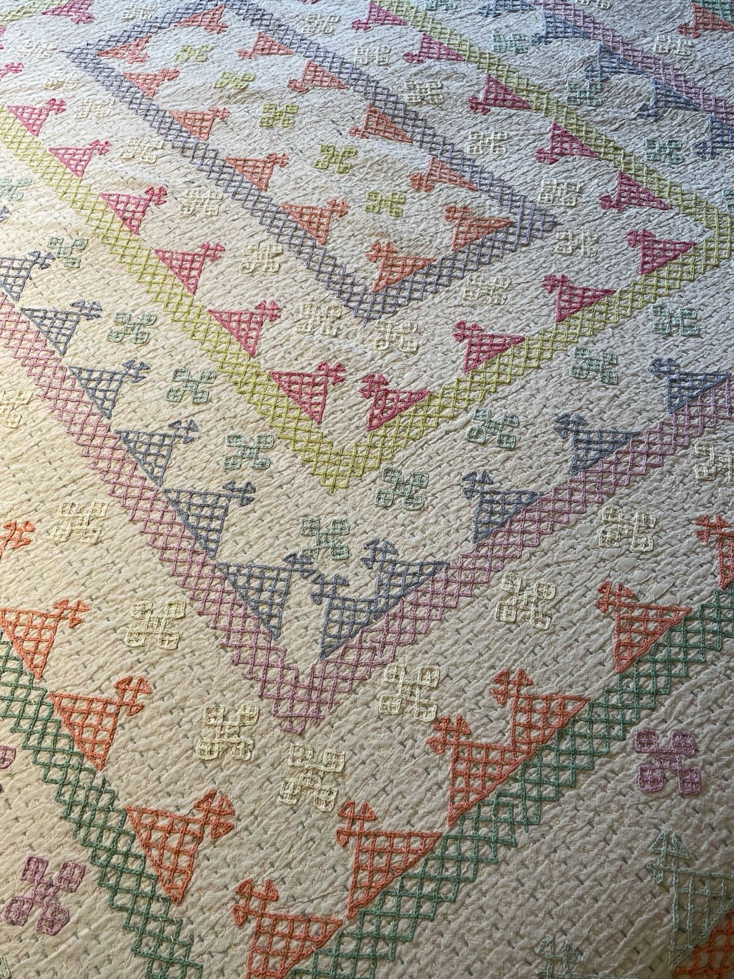 
                  
                    pink blue green pastel coloured large ralli quilt embroidered bedspread cotton washable handmade
                  
                