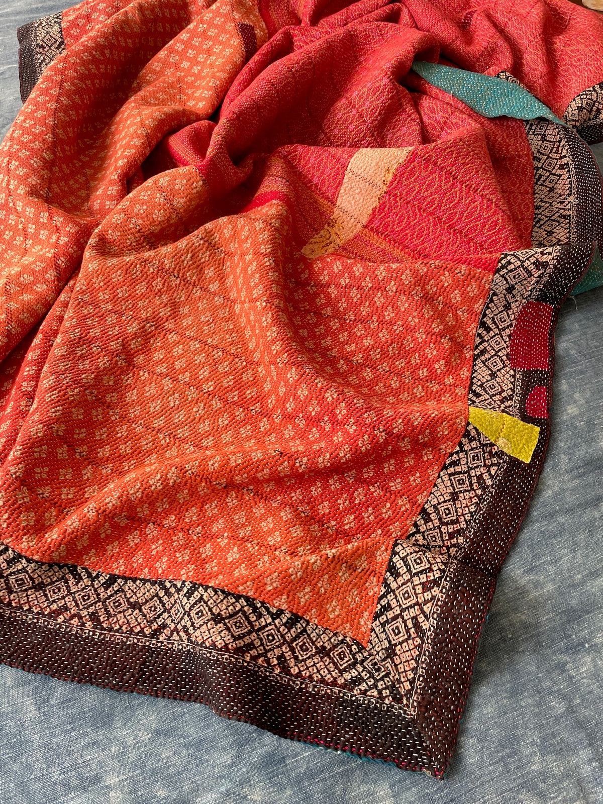 
                  
                    coral pink kantha qult vintage large bedspread cotton comforter handmade washable one-off
                  
                