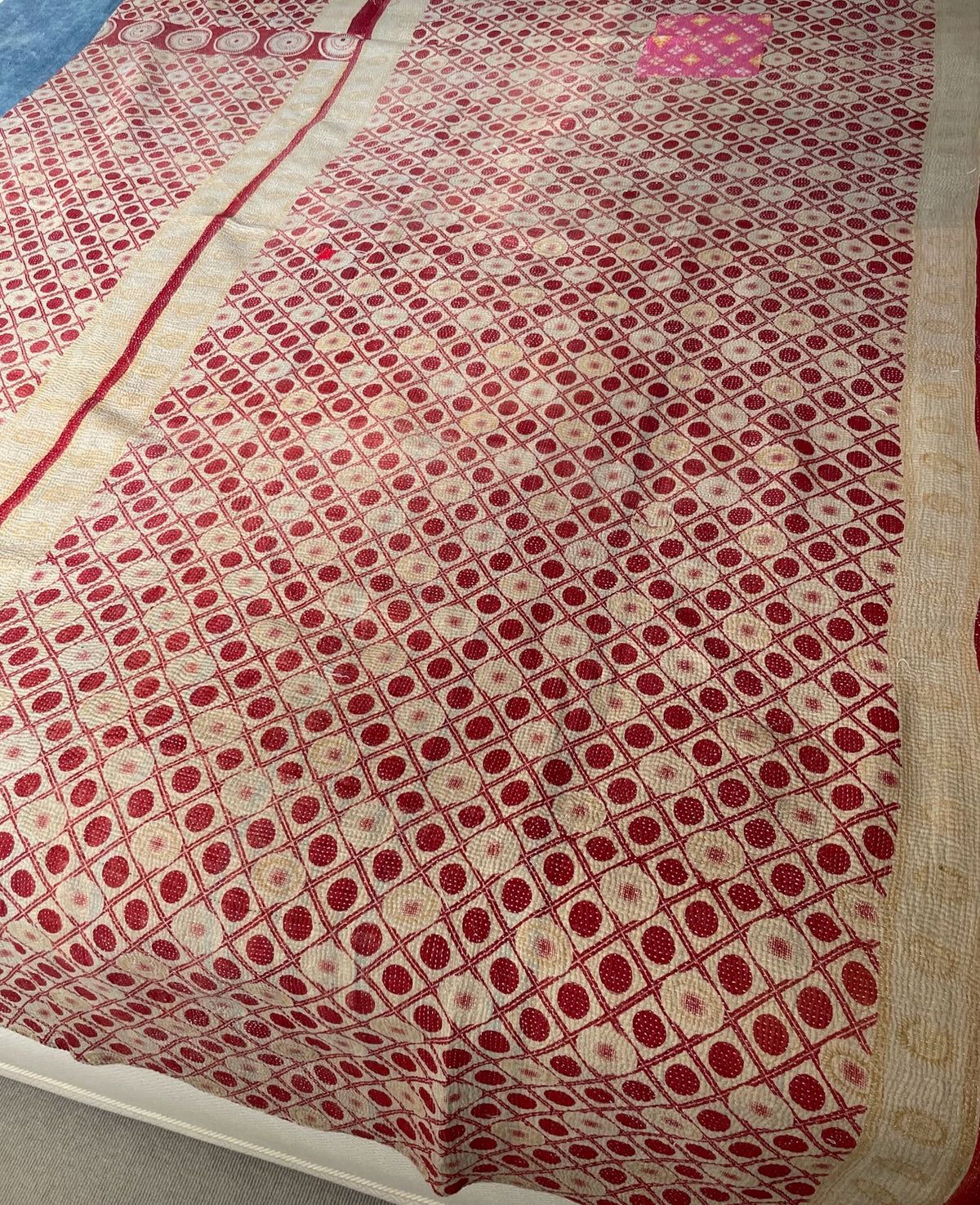 
                  
                    red pink green single vintage kantha quilt cotton bedspread hand made sofa throw washable
                  
                