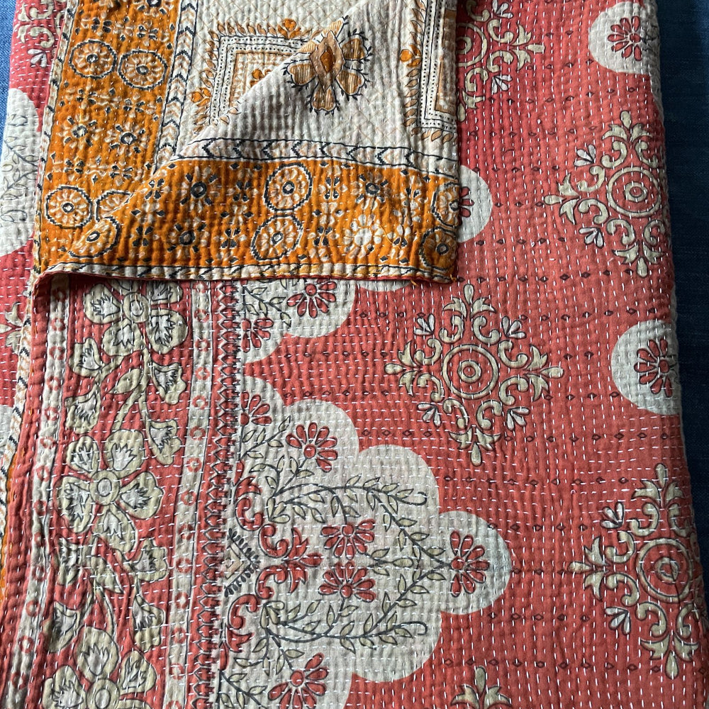 
                  
                    coral pink orange vintage indian kantha quilt sofa throw washable cotton comforter bedspread
                  
                