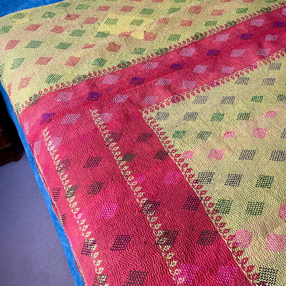 
                  
                    orange pink floral yellow red kantha bedspread vintage quilt hand stitched cotton comforter throw
                  
                