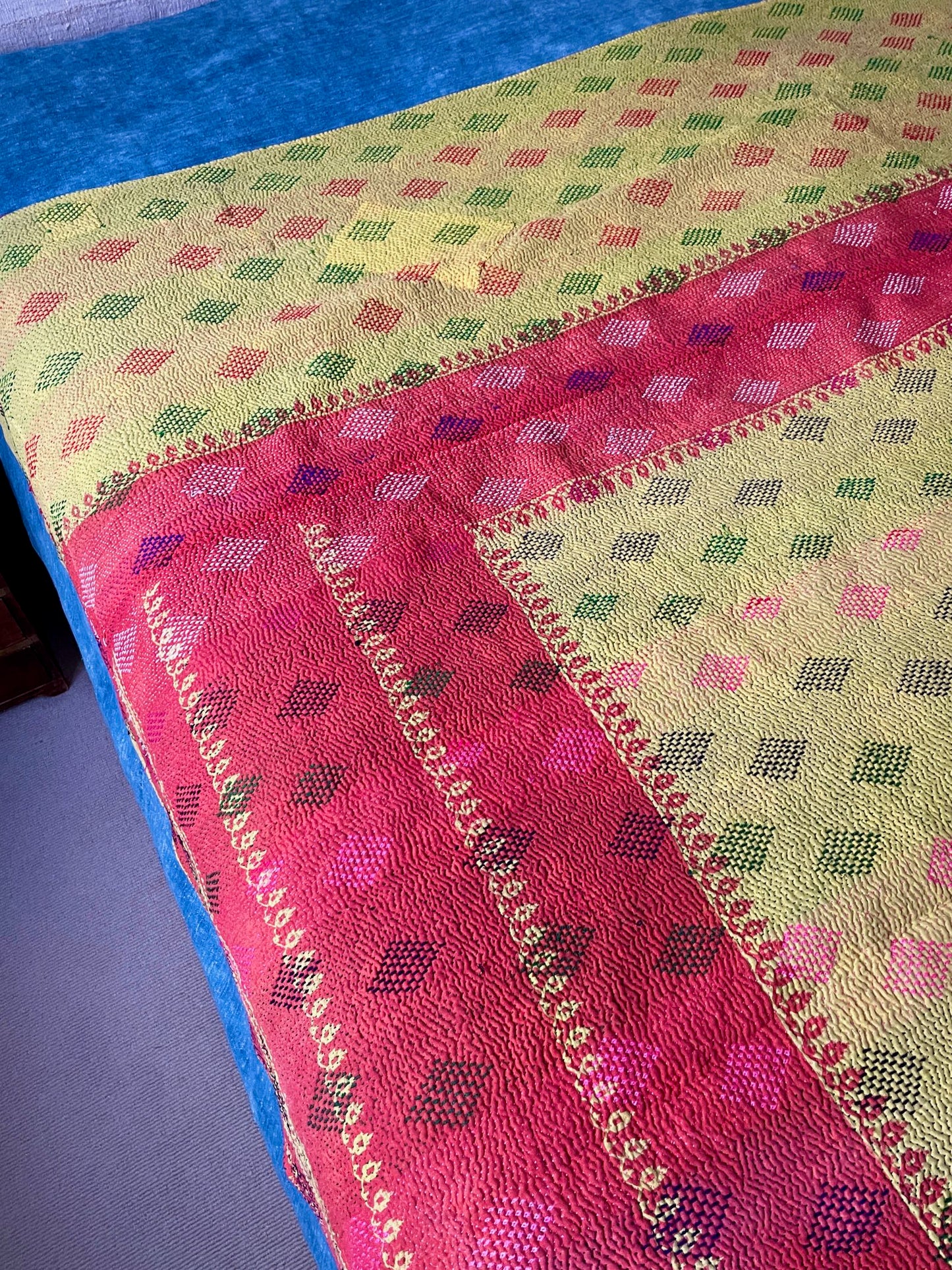 
                  
                    orange pink floral yellow red kantha bedspread vintage quilt hand stitched cotton comforter throw
                  
                