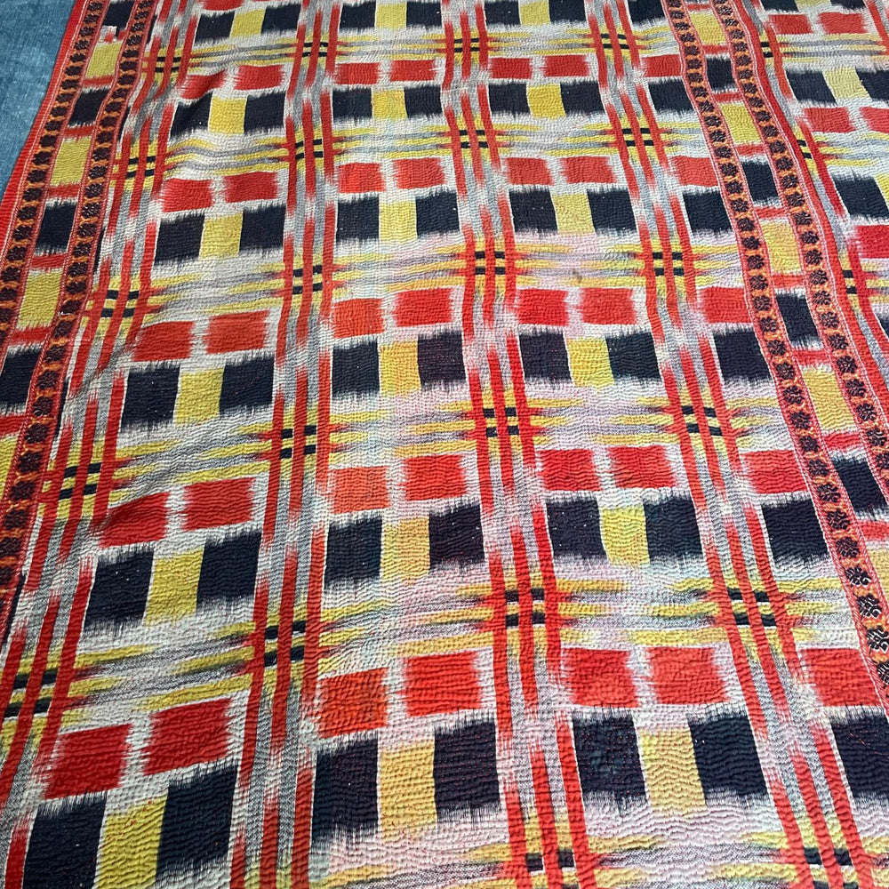 
                  
                    bright checked blanket red yellow orange kantha quilt hand stitched cotton comforter sofa throw
                  
                