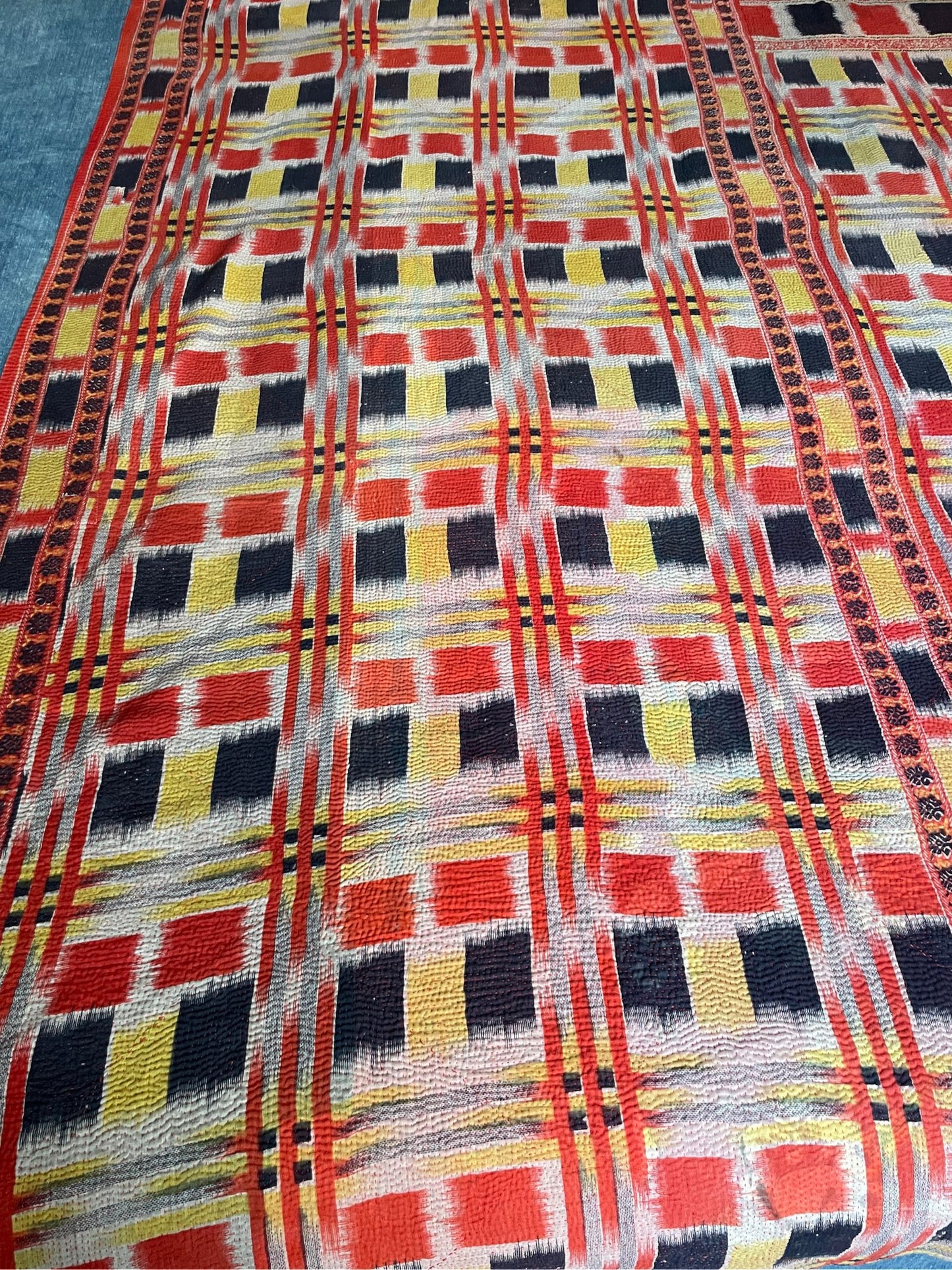 
                  
                    bright checked blanket red yellow orange kantha quilt hand stitched cotton comforter sofa throw
                  
                