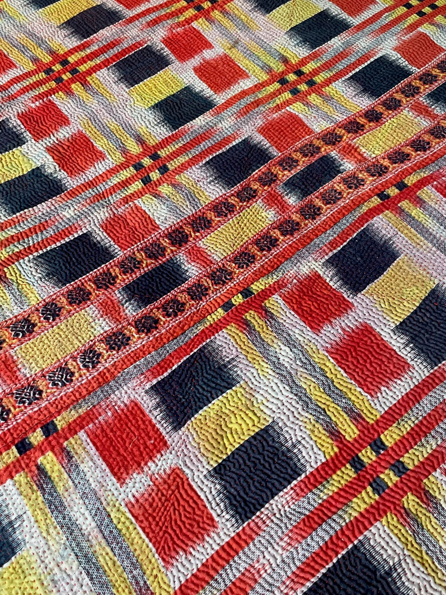 
                  
                    bright checked blanket red yellow orange kantha quilt hand stitched cotton comforter sofa throw
                  
                