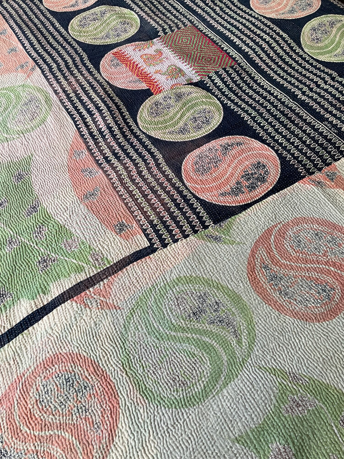 
                  
                    apple green plaster pink single bedspread vintage kantha quilt floral pattern cotton washable uk
                  
                