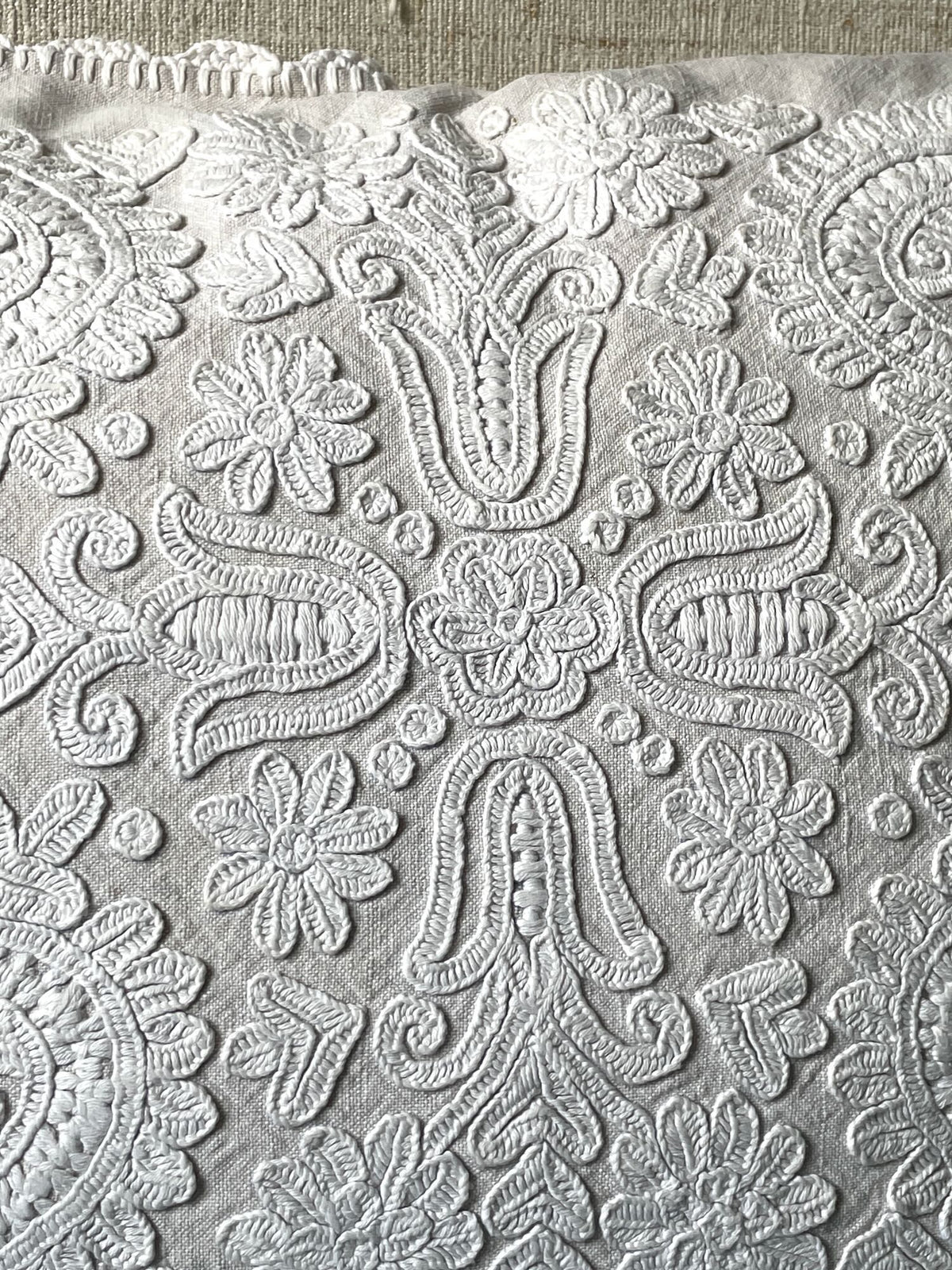 
                  
                    cream white irasos pillow hand embroidered folk textile cushion vintage couch pillow feather pad
                  
                