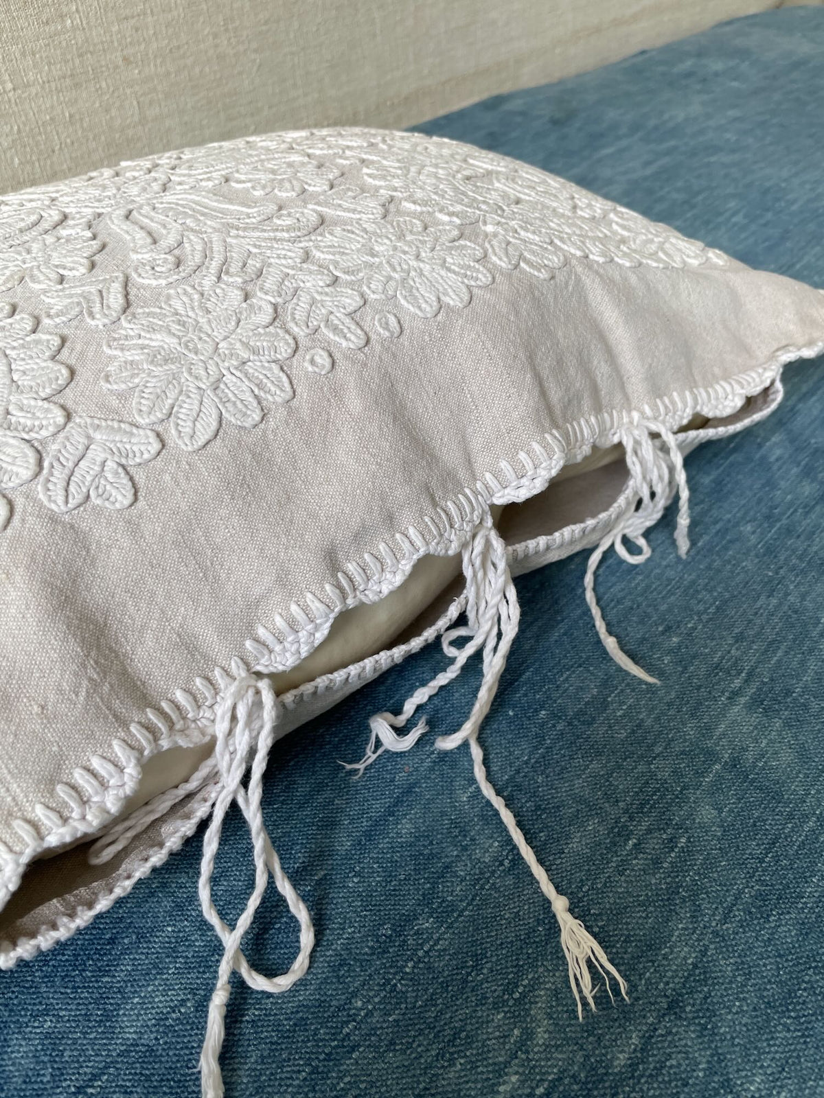 
                  
                    cream white irasos pillow hand embroidered folk textile cushion vintage couch pillow feather pad
                  
                