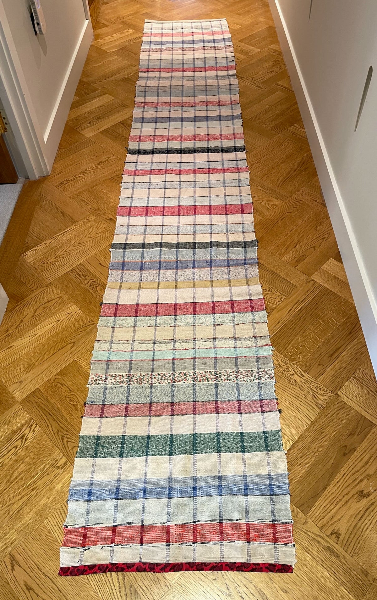 
                  
                    long floor runner blue red pink stripes check cotton rag rug hall carpet machine washable uk
                  
                