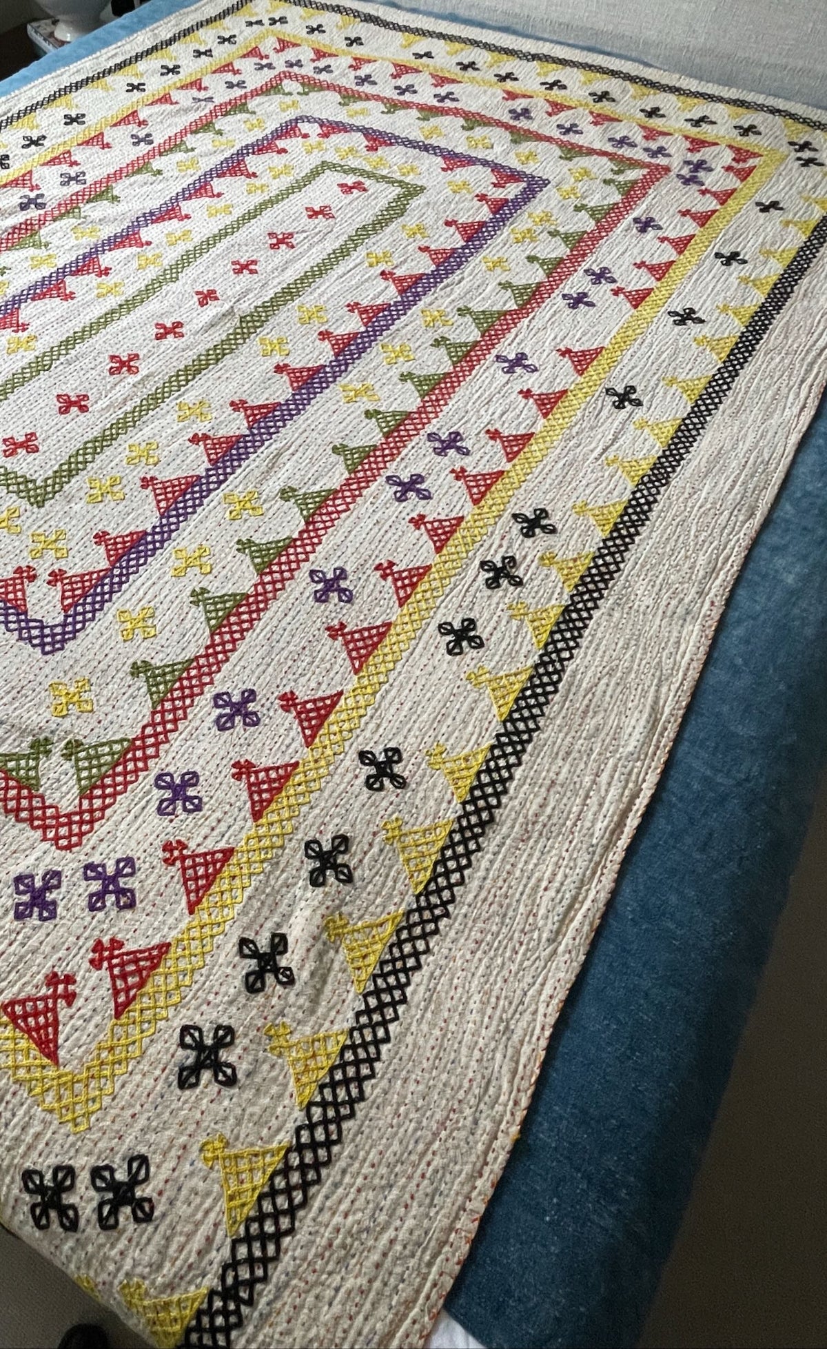 
                  
                    red yellow purple green bedspread embroidered ralli quilt handmade cotton washable comforter uk
                  
                