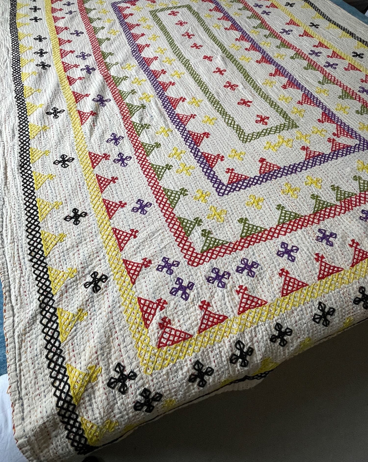 
                  
                    red yellow purple green bedspread embroidered ralli quilt handmade cotton washable comforter uk
                  
                
