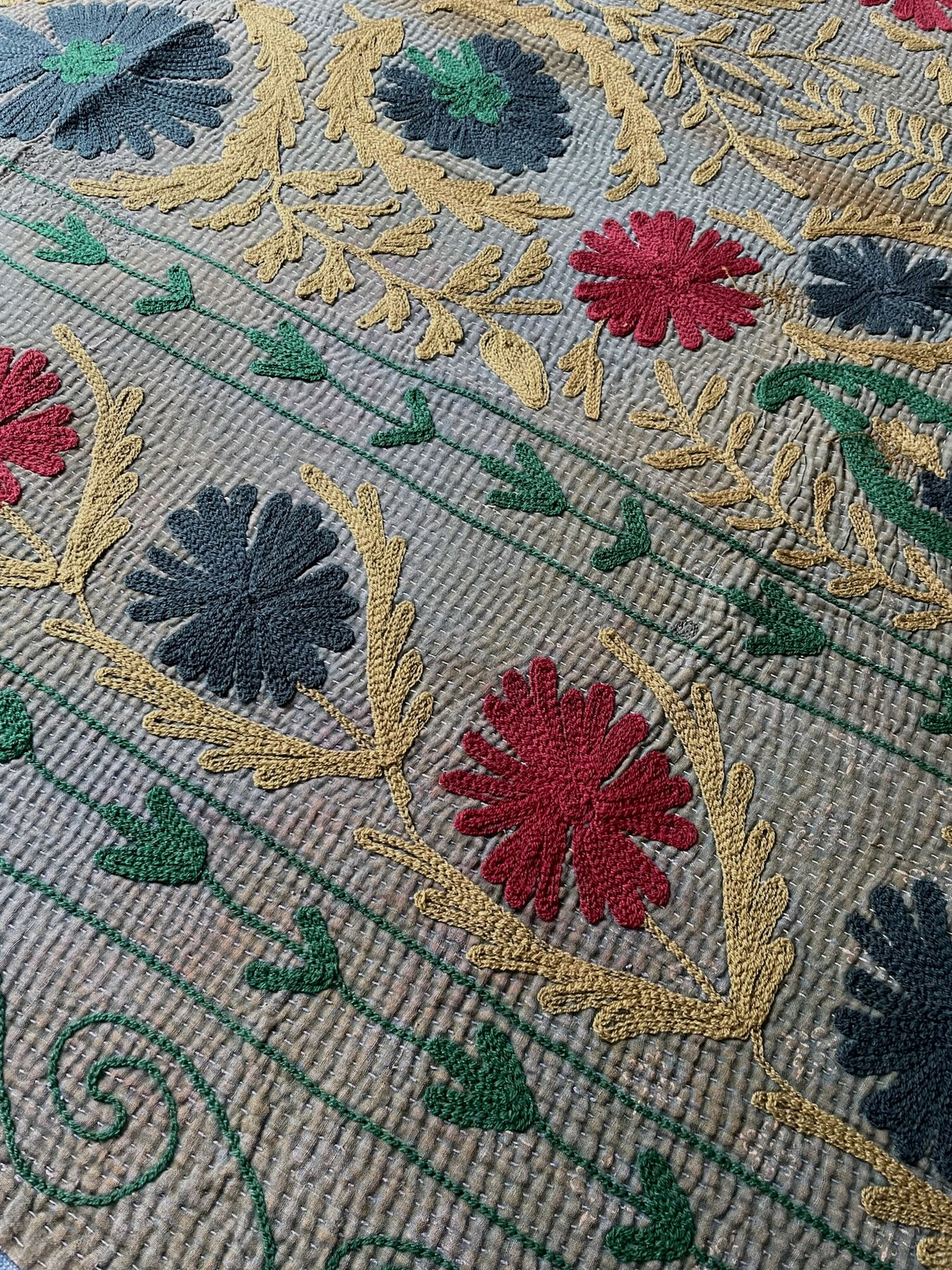 
                  
                    Vintage Kantha Throw Blue Grey with Suzani Embroidery 530
                  
                
