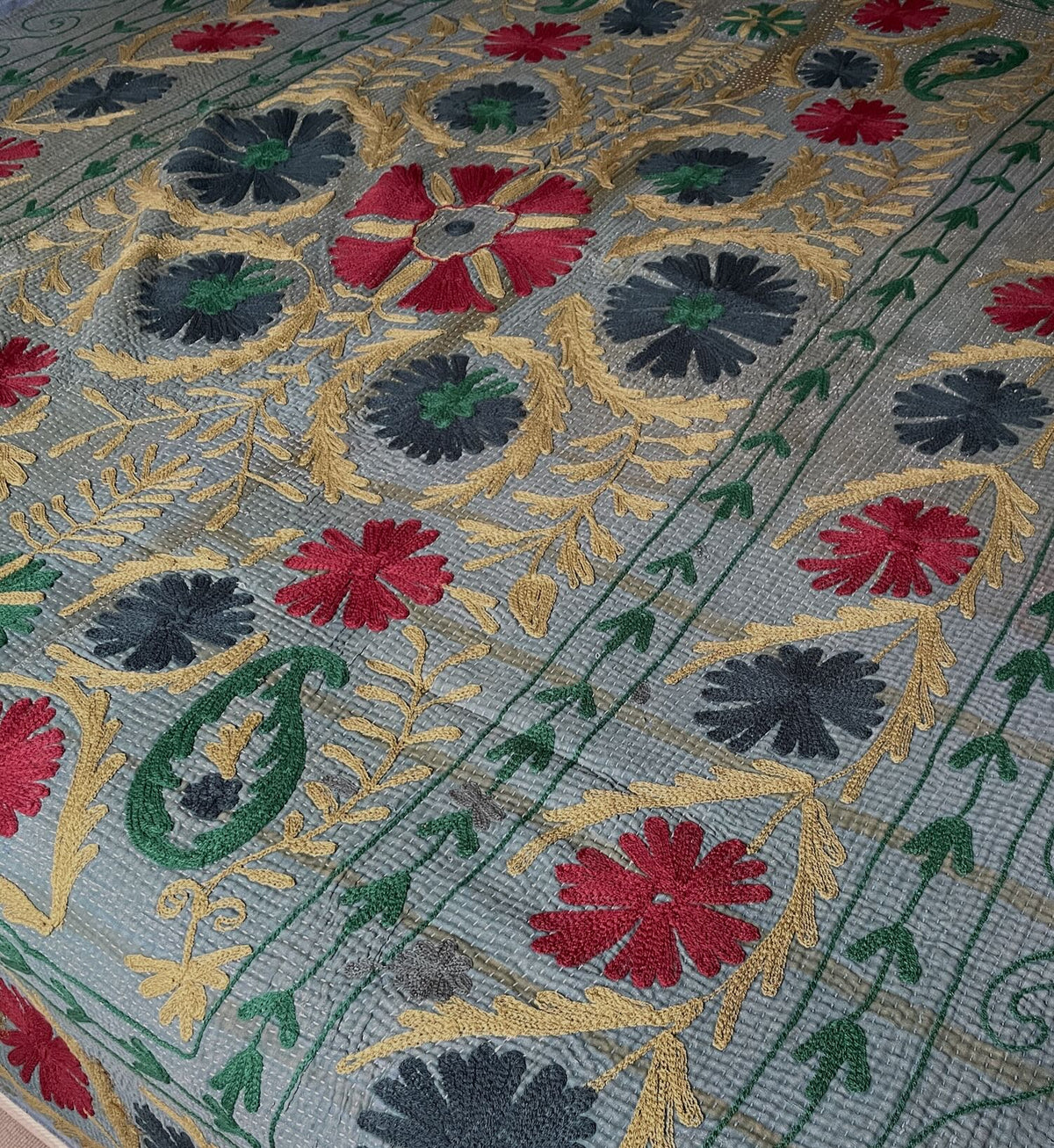 
                  
                    Vintage Kantha Throw Blue Grey with Suzani Embroidery 530
                  
                