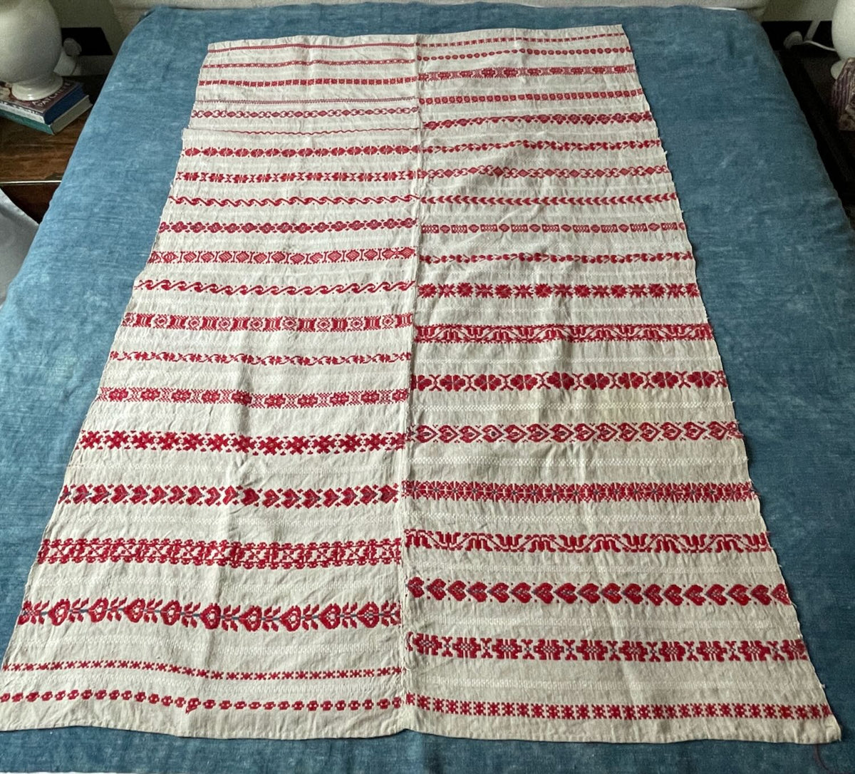 
                  
                    Vintage Red & Cream Stripe Woven Textile
                  
                