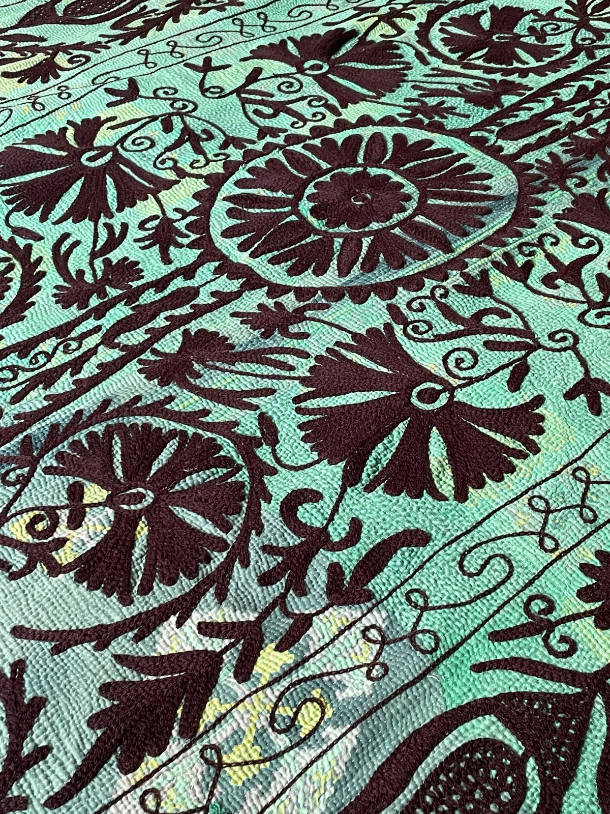 
                  
                    jade green embroidered suzani style kantha quilt cotton bedcover washable sofa throw UK
                  
                