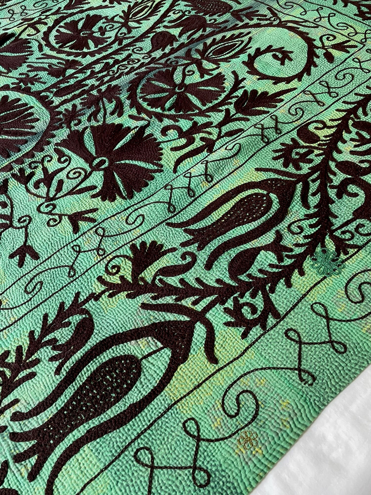 
                  
                    jade green embroidered suzani style kantha quilt cotton bedcover washable sofa throw UK
                  
                