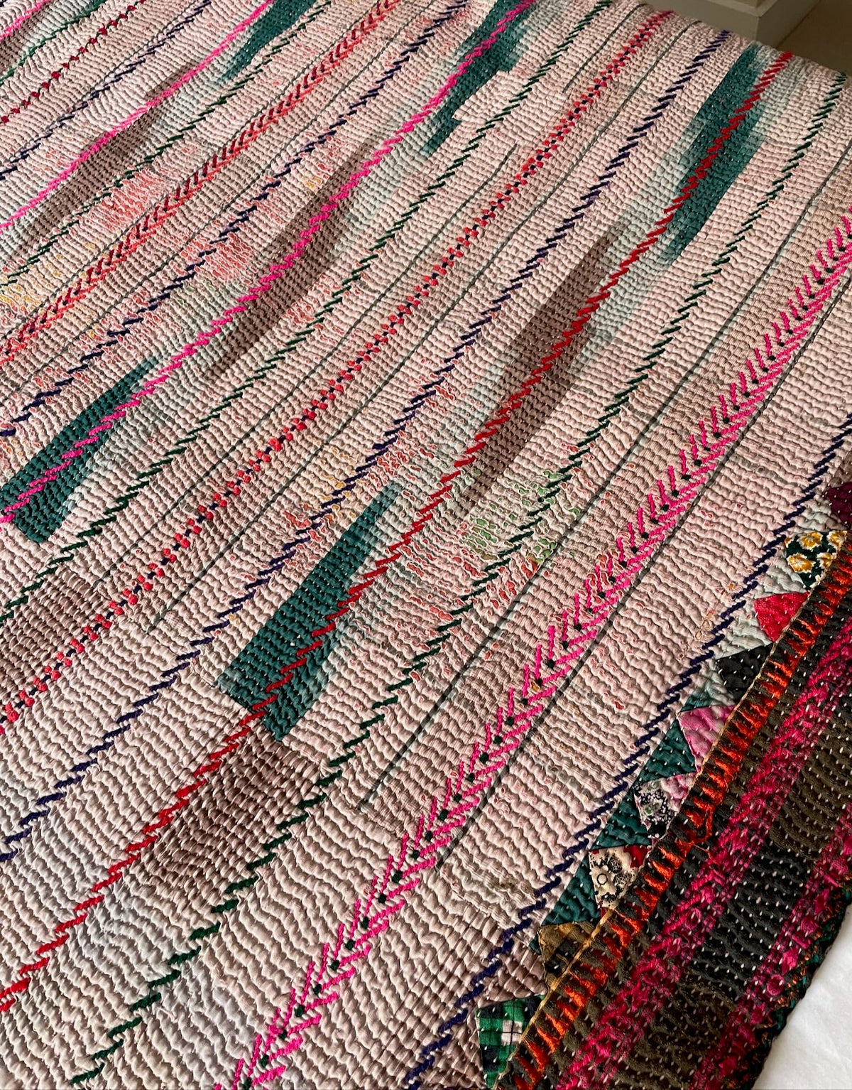 
                  
                    pale pink green embroidered kantha quilt cotton sofa throw cotton bedspread washable uk
                  
                