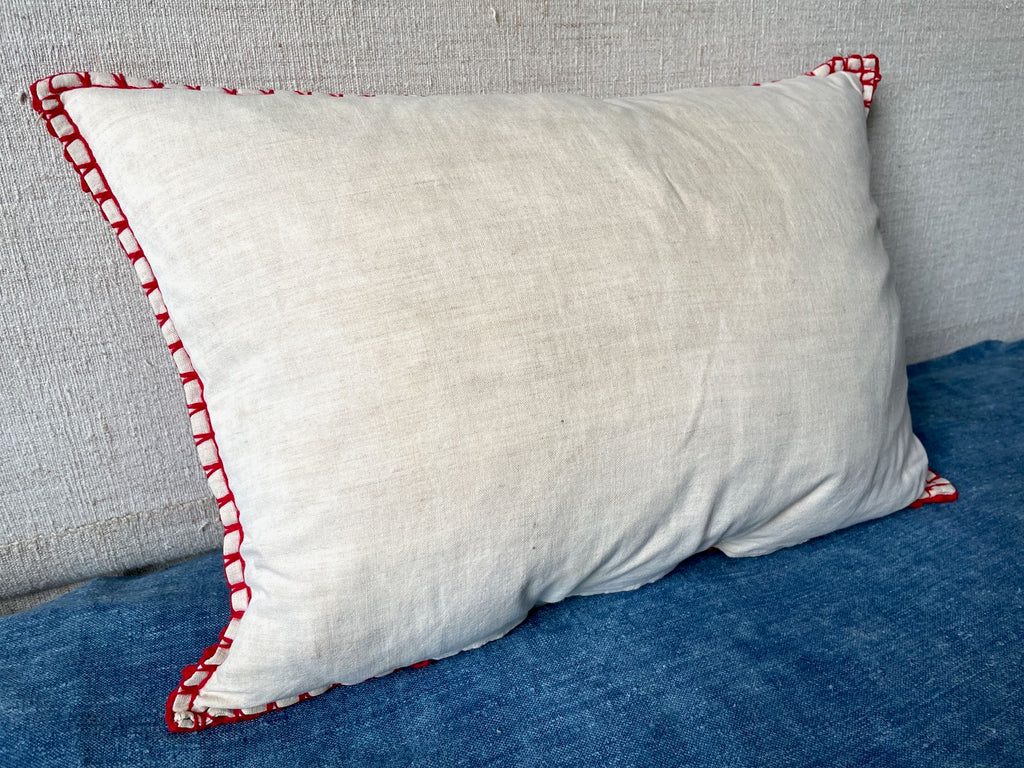 vintage red embroidered irasos hungarian cushion cover with feather pad handmade folk textile 
