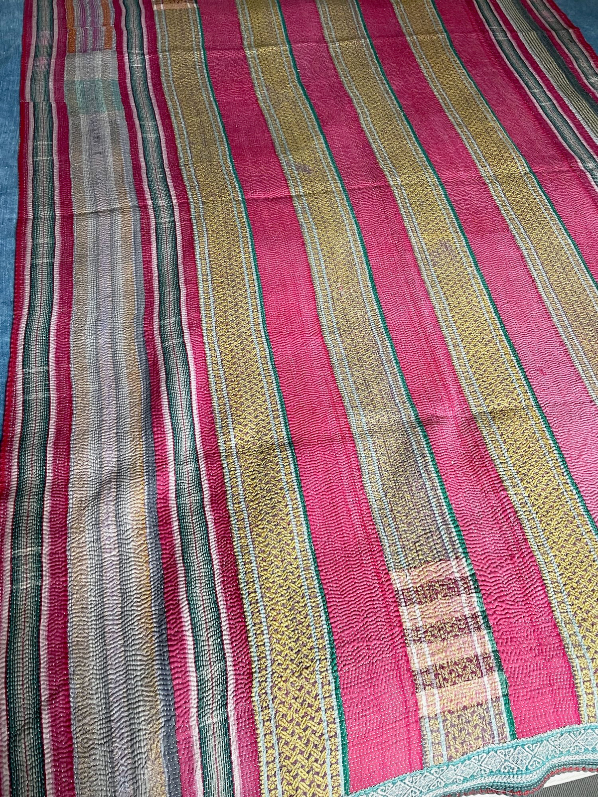 
                  
                    pink yellow striped vintage kantha quilt cotton single bedspread sofa throw washable uk
                  
                