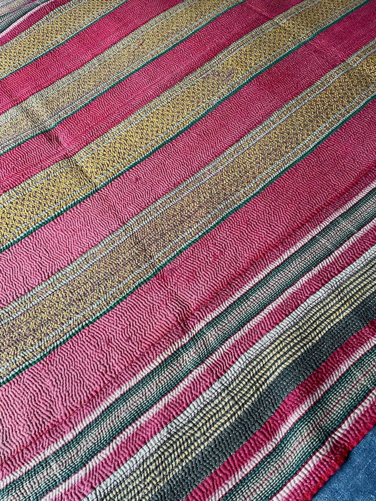 
                  
                    pink yellow striped vintage kantha quilt cotton single bedspread sofa throw washable uk
                  
                