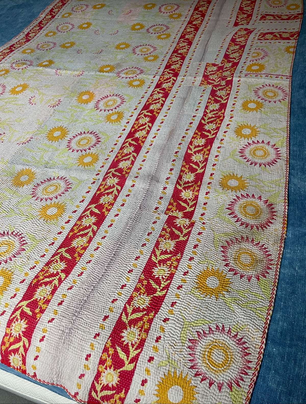 
                  
                    pink yellow striped vintage kantha quilt cotton single bedspread sofa throw washable uk
                  
                