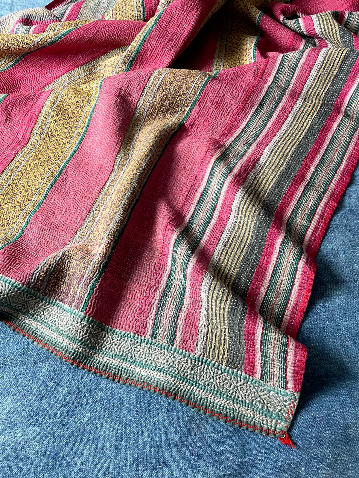 pink yellow striped vintage kantha quilt cotton single bedspread sofa throw washable uk