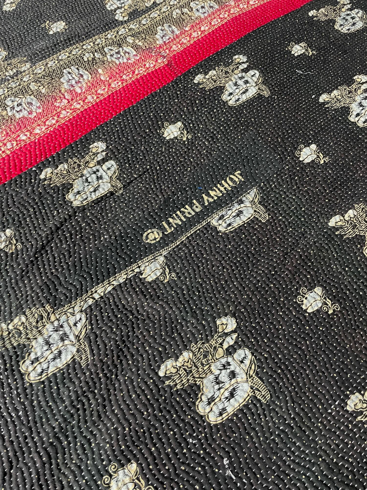 
                  
                    reversible black pink striped vintage kantha quilt cotton washable single bedspread handstitched UK
                  
                