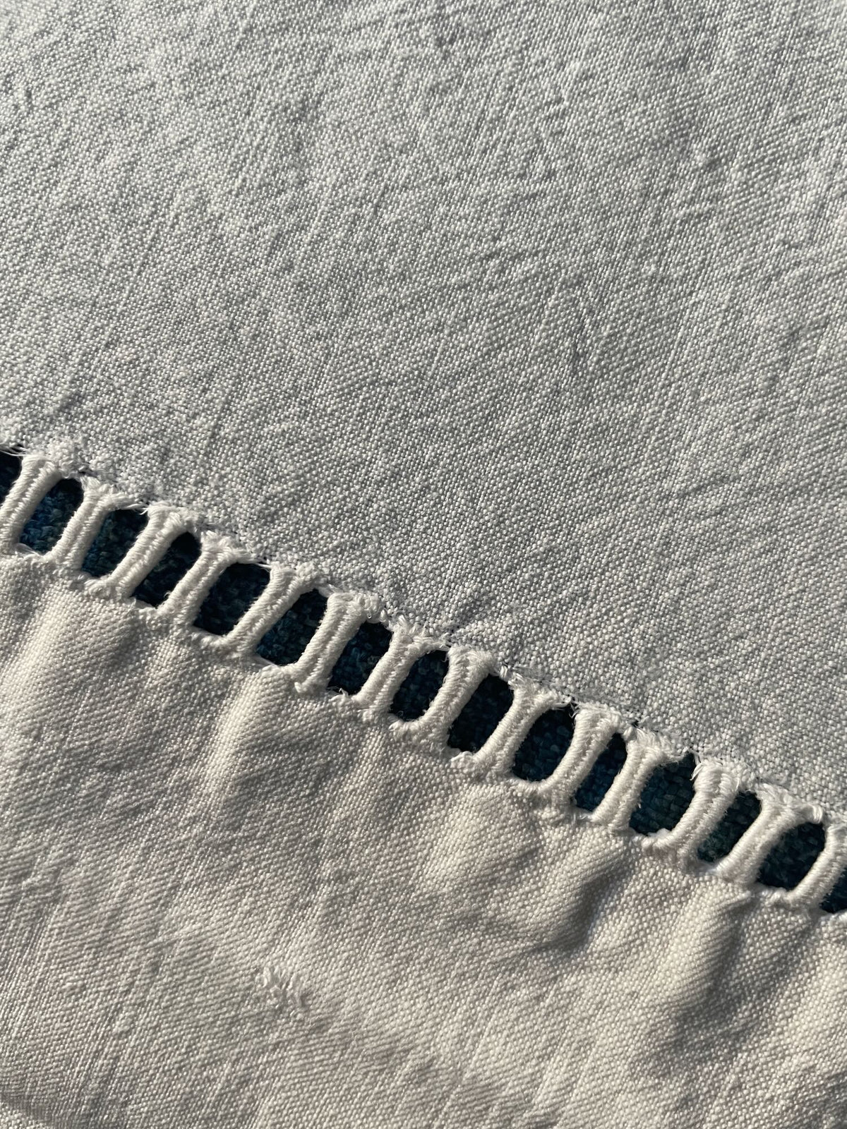 
                  
                    white linen cotton bedsheet monogrammed YB drawn thread work edge single  long tablecloth
                  
                
