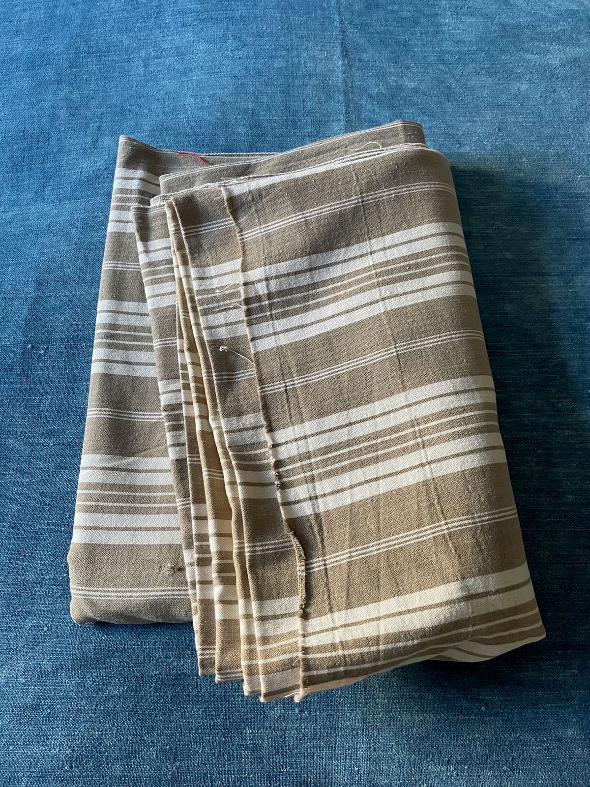 taupe cream beige stripe cotton antique french mattress ticking for upholstery sewing projects 