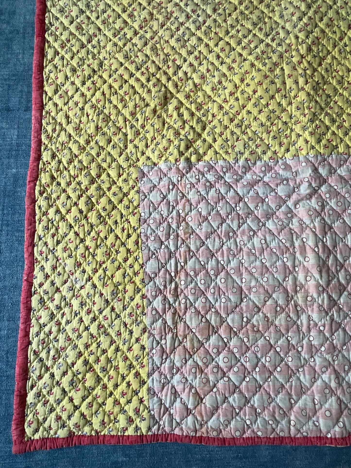 
                  
                    antique french quilt yellow red pique pretty provencal whole cloth comforter hand stitched
                  
                