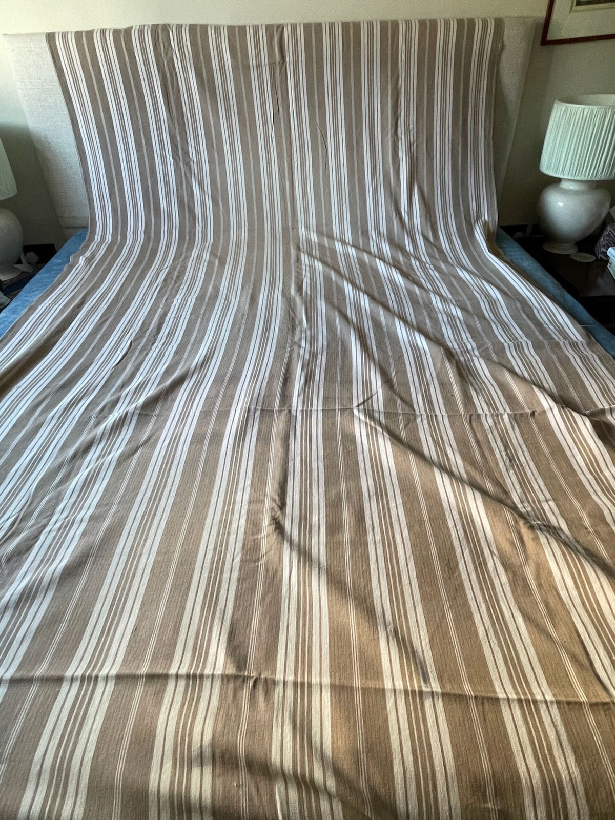 taupe cream beige stripe cotton antique french mattress ticking for upholstery sewing projects 