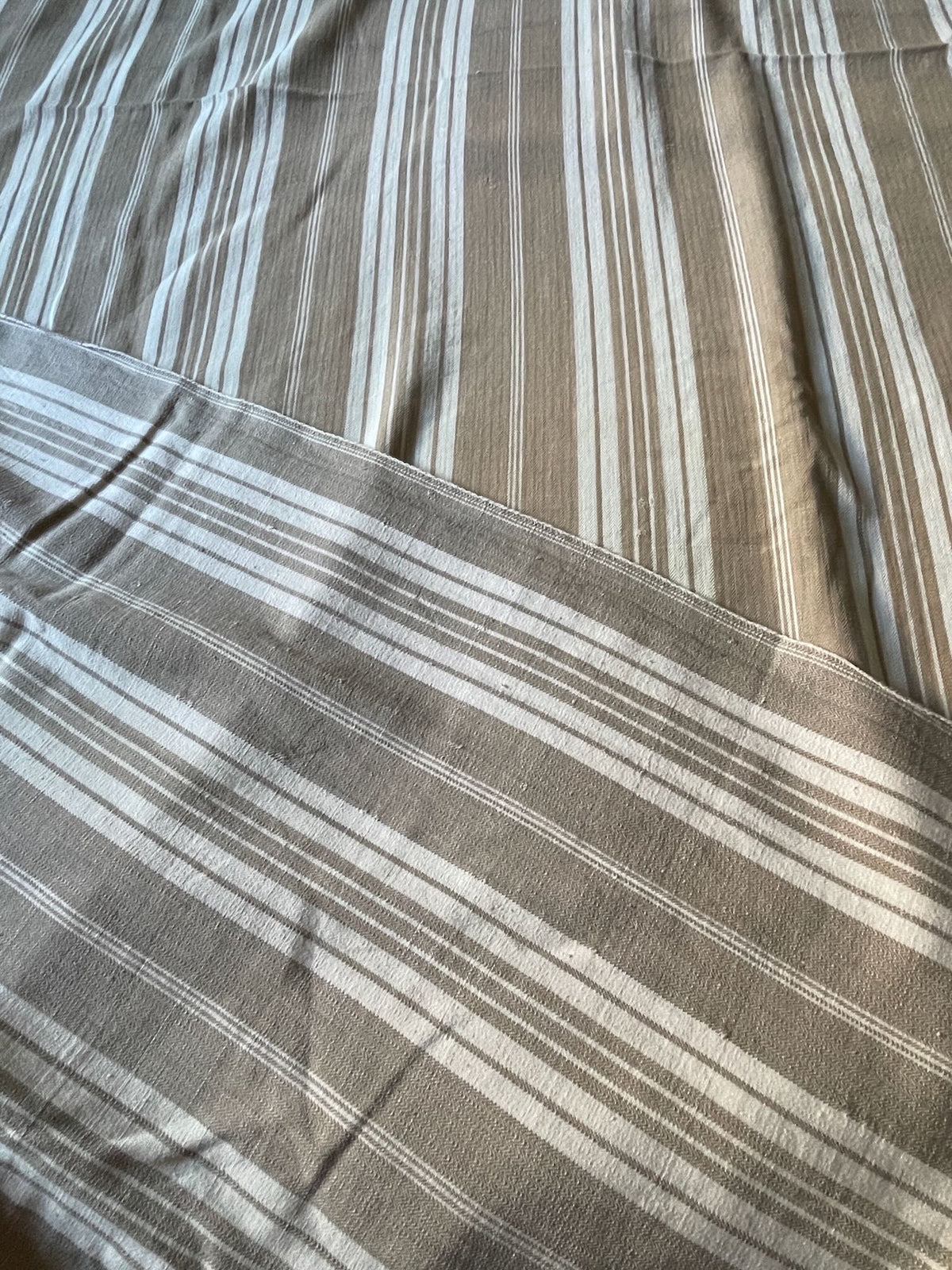 
                  
                    taupe cream beige stripe cotton antique french mattress ticking for upholstery sewing projects 
                  
                