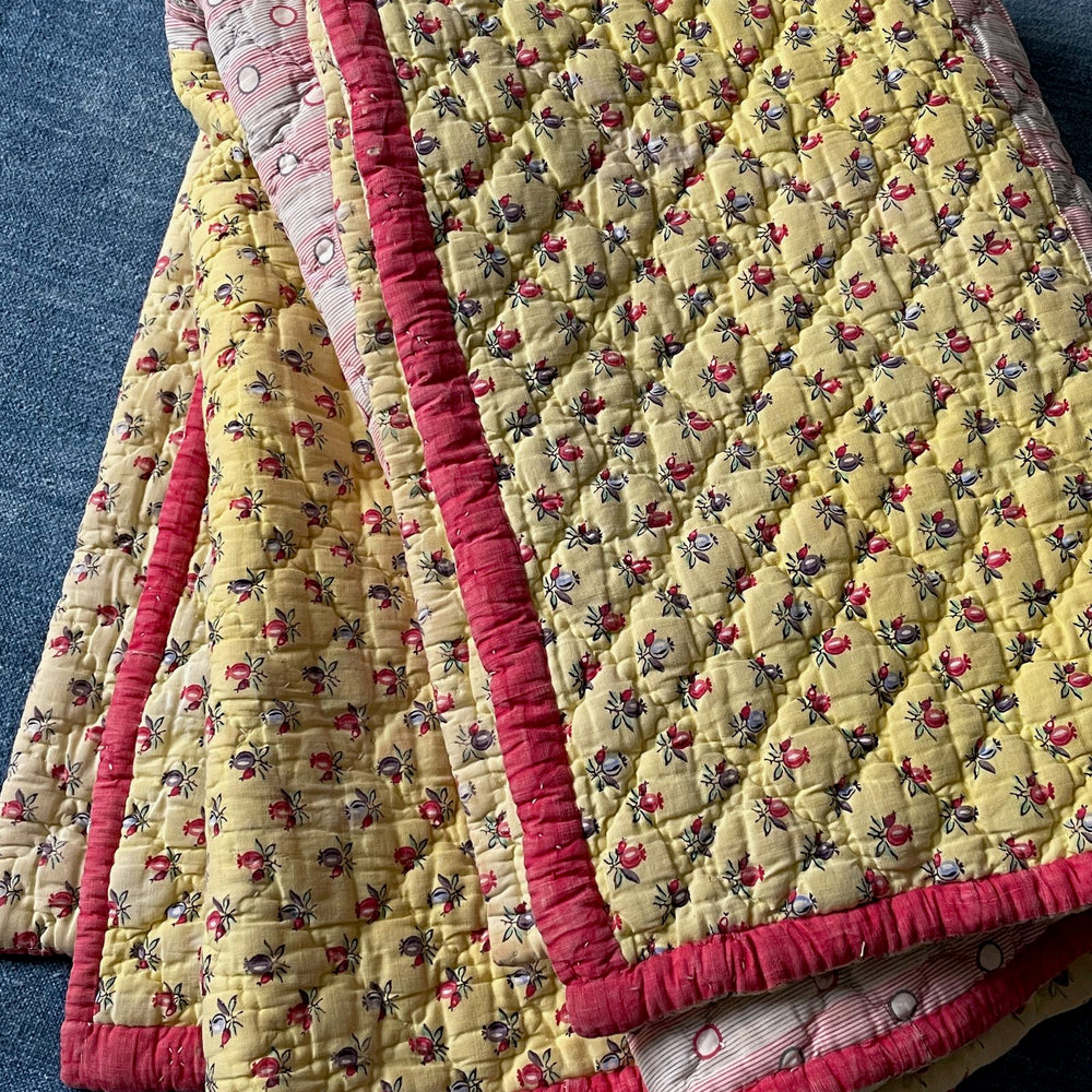 
                  
                    antique french quilt yellow red pique pretty provencal whole cloth comforter hand stitched
                  
                